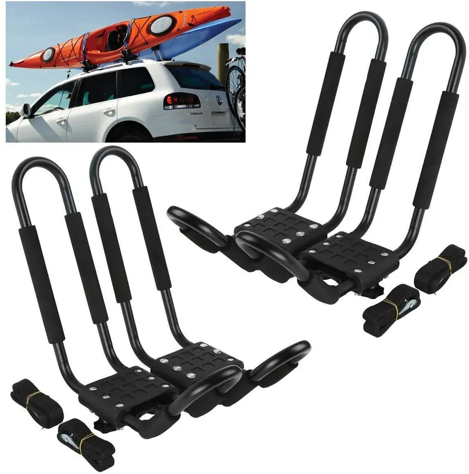 2X UNIVERSAL CAR TOP ROOF RACK J-BAR CARRIER W/ STRAP FOR KAYAK CANOE HEAVY DUTY